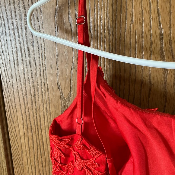 Elegant Red Lace A-Line Corset Back Adjustable Small Floor Length Prom Gown - Picture 7 of 9